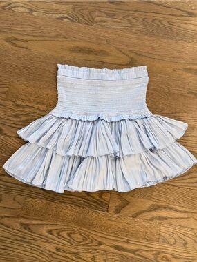 Small S Light Blue Satin Ruffle Tiered Mini Skirt The Pants Store Reset Brand